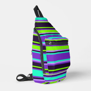 Levendige Paarse, Aqua en Chartreuse Gestreepte Na Sling Bag