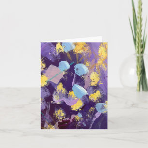 Levendige paarse, blauwe en gele abstracte kunst notitiekaartje