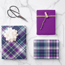 Levendige Paarse, Blauwe & Groene Plaid Inpakpapier Vel