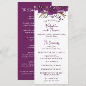 Levendige paarse bloemen en gouden glitter bruilof programma (Voorkant / Achterkant)