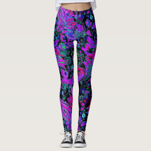 Levendige paarse donkere paisley patroon leggings