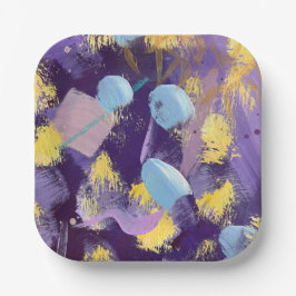 Levendige Paarse en Blauwe Abstracte Kunst Papieren Bordje