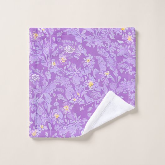 Levendige Paarse en gele bloemen Bad Handdoek (Wasdoekje)