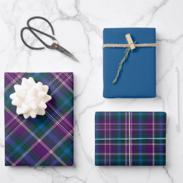 Levendige Paarse, groene en blauwe plaid Inpakpapier Vel