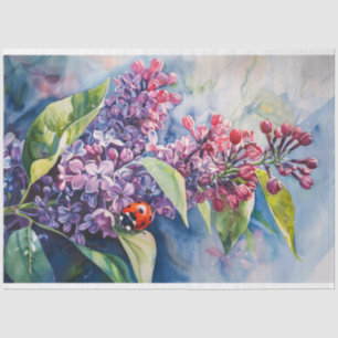 Levendige Paarse Lila Bloemen Ladybug Decoupage Tissuepapier