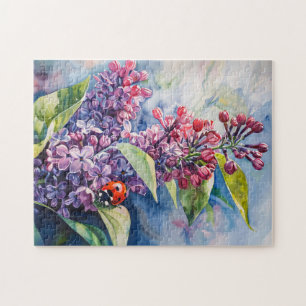 Levendige Paarse Lila Flowers lieveheersbeestje Legpuzzel