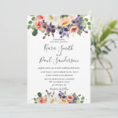 Levendige Paarse Oranje Perzik Blush Bloemen Bruil Kaart (Staand voorkant)