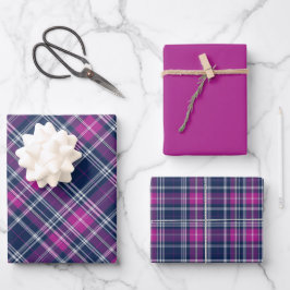 Levendige Paarse, roze en blauwe plaid Inpakpapier Vel