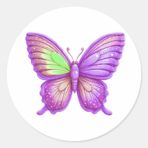 Levendige Paarse Vlinder Ballon Kunst Ronde Sticker