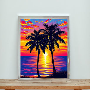 Levendige Palmen Afgetekend Tegen een Kaleidoscoop Poster