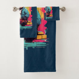 Levendige Panda Charm | Unieke illustratiekunst Bad Handdoek