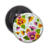 Levendige pannenkoeken bloemen button flesopener (Voorkant)