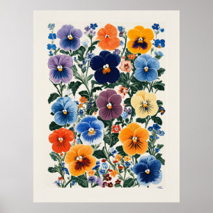 Levendige Pansy Bloemen Illustratie Poster