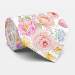 Levendige Pastel Bloemen Heren Zijden Das