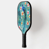 Levendige pauw met veren en weelderige bloemen pickleball paddle (Links)