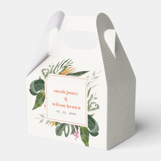 Levendige Perzik Blush Boho Tropische Bloemen Brui Bedankdoosjes (Voorkant Zijde)