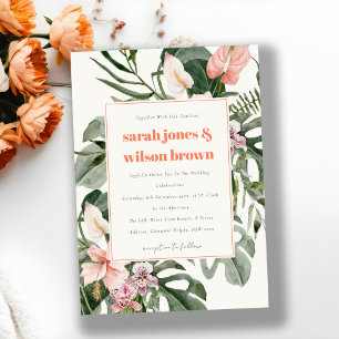 Levendige Perzik Blush Boho Tropische Bloemen Brui Kaart