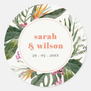 Levendige Perzik Blush Boho Tropische Bloemen Brui Ronde Sticker