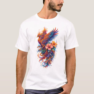 Levendige Phoenix Bloemkunst – Kleurrijke Mythisch T-shirt