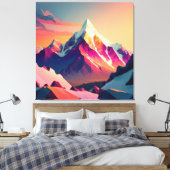 Levendige piek: een sneeuwberg bij zonsondergang. canvas afdruk (Insitu (Slaapkamer))