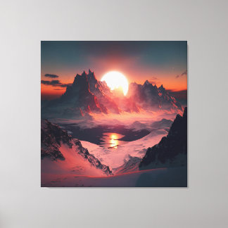 Levendige piek: een sneeuwberg bij zonsondergang. canvas afdruk