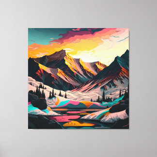 Levendige piek: een sneeuwberg bij zonsondergang. canvas afdruk