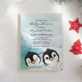 Levendige pinguïns sneeuwlandschap Baby shower Kaart