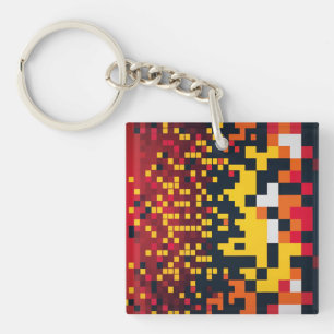 Levendige Pixel Explosion Art Sleutelhanger