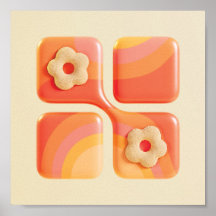 Levendige Pluizige Bloem 3D Kunstprint - Vierkant