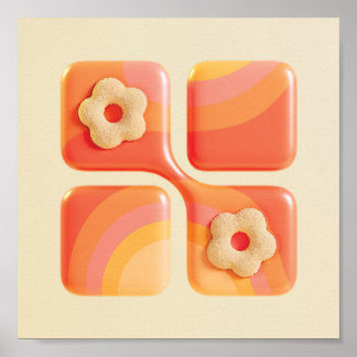 Levendige Pluizige Bloem 3D Kunstprint - Vierkant Poster
