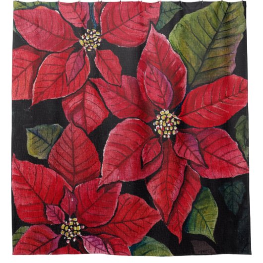 Levendige poinsettia in de Waterverf Douchegordijn (Voorkant)