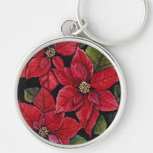 Levendige poinsettia in de Waterverf Sleutelhanger