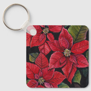 Levendige poinsettia in de Waterverf Sleutelhanger