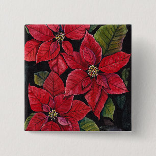Levendige poinsettia in de Waterverf Vierkante Button 5,1 Cm