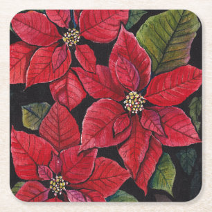 Levendige poinsettia in de Waterverf Vierkante Kartonnen Onderzetter
