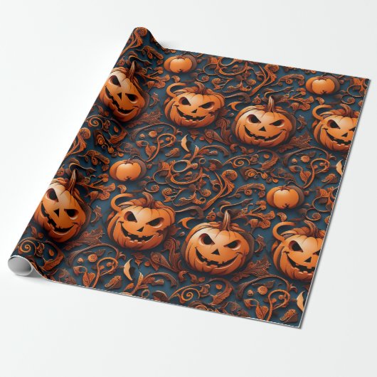 Levendige pompoen met Halloween-thema Cadeaupapier (Uitgerold)