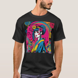 Levendige Pop Art Geisha Moderne Japanse Meisje T-shirt