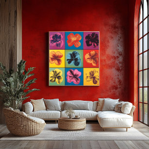 Levendige Pop Art Hibiscus Flower Grid – Modern Poster