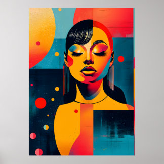 Levendige Pop Art Portrait: serene vrouw Poster