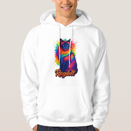 Levendige Pop-Art Ragdoll Cat – Kleurrijke Neon St Hoodie (Voorkant)