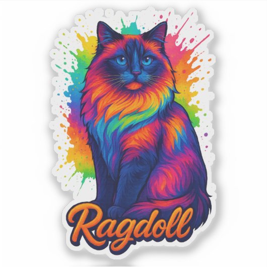Levendige Pop-Art Ragdoll Cat – Kleurrijke Neon St Sticker (Voorkant)