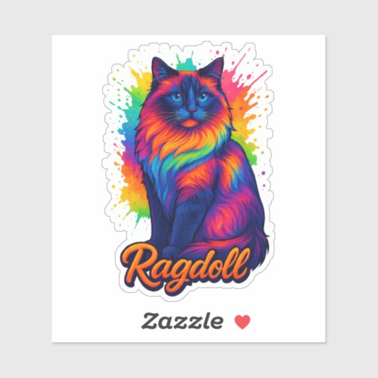 Levendige Pop-Art Ragdoll Cat – Kleurrijke Neon St Sticker (Vel)