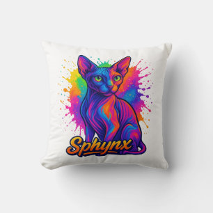 Levendige Pop Art Sphynx Cat – Kleurrijk Modern Kussen