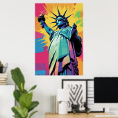 Levendige Pop Art Statue of Liberty Poster Wall Ar (Thuiskantoor)