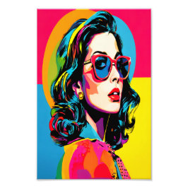Levendige Pop Art Vrouw Retro Chic Wall Decor Foto Afdruk