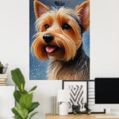 Levendige Pop Pointillism Yorkshire Terrier Art Poster (Thuiskantoor)