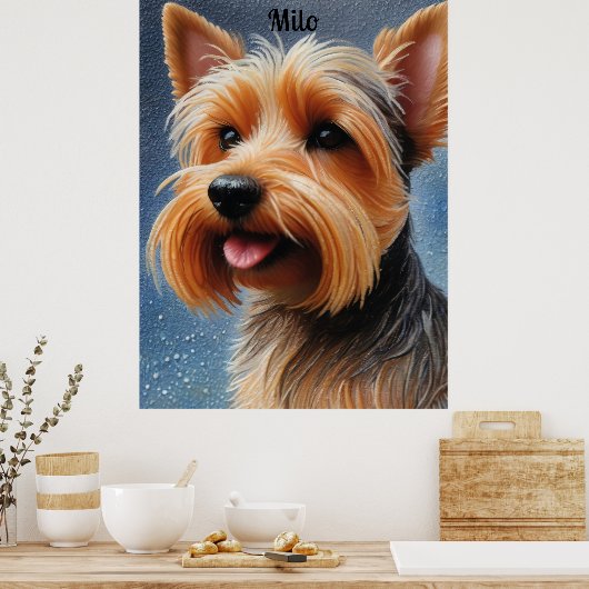 Levendige Pop Pointillism Yorkshire Terrier Art Poster (Keuken)