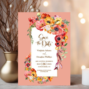 Levendige Poppies Peach Wedding Save the Date