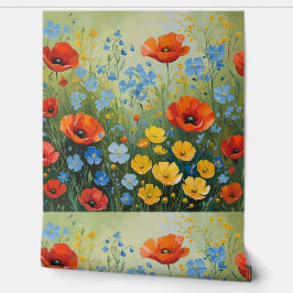 Levendige Poppy & Forget-Me-Not Bloemen Zelfkleven Behang