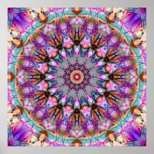 Levendige Psychedelische Kaleidoscoop Mandala Poster